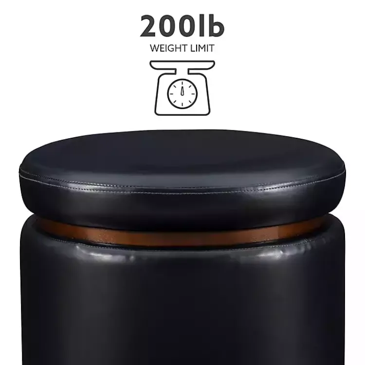 Kirklands Home Benches & Ottomans|Round Faux Leather Storage Ottoman Black