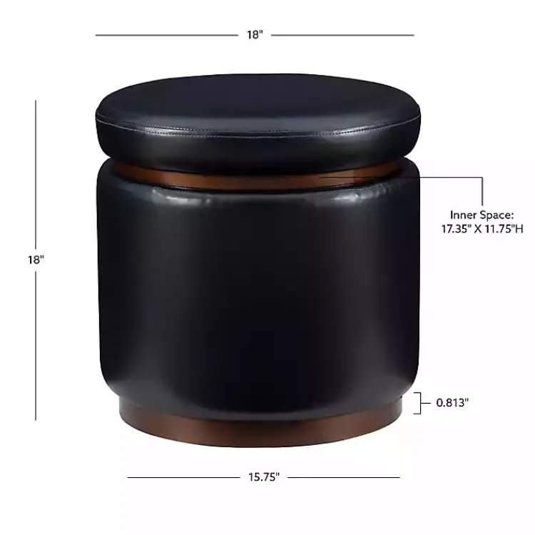 Kirklands Home Benches & Ottomans|Round Faux Leather Storage Ottoman Black