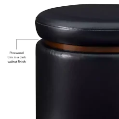 Kirklands Home Benches & Ottomans|Round Faux Leather Storage Ottoman Black