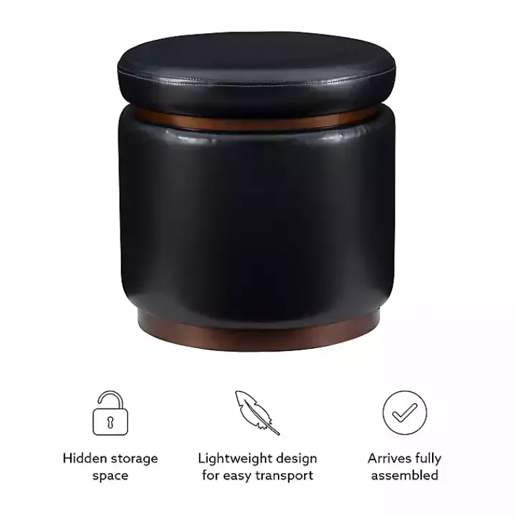 Kirklands Home Benches & Ottomans|Round Faux Leather Storage Ottoman Black