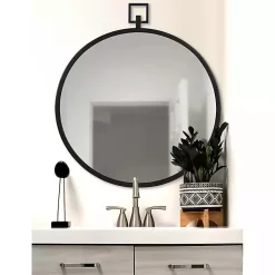 Kirklands Home Decorative Mirrors|Round Black Tabb Metal Wall Mirror
