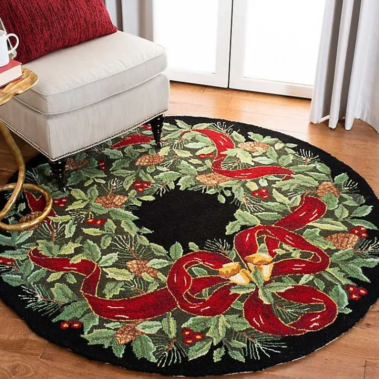 Clearance Round Black Vintage Poster Hooked Accent Rug Christmas Decorations