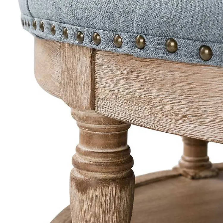 Kirklands Home Benches & Ottomans|Round Cepheus Tufted Ottoman Blue