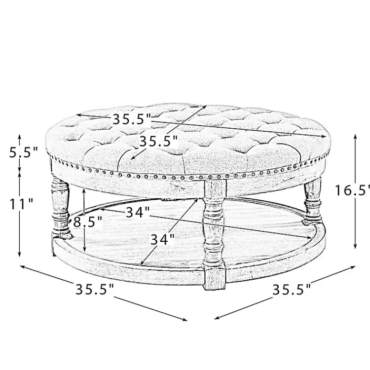 Kirklands Home Benches & Ottomans|Round Cepheus Tufted Ottoman Blue