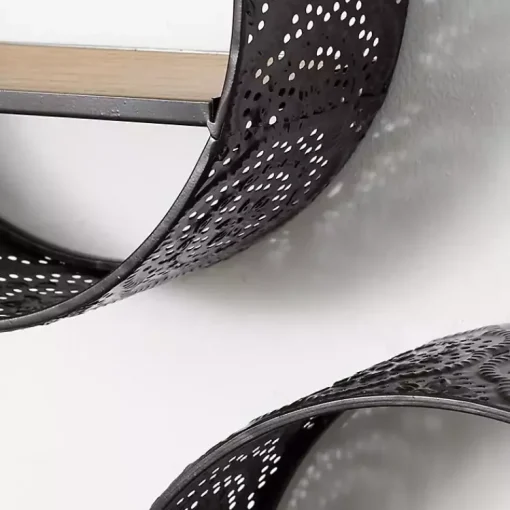 Kirklands Home Shelves|Round Boho Black Metal Wall Shelves, Set of 2