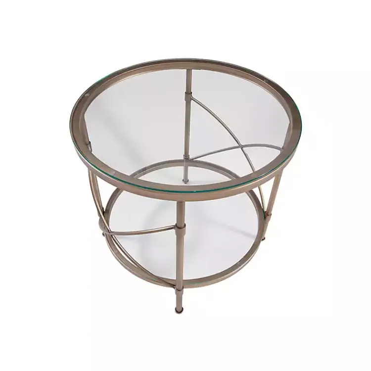 Kirklands Home Accent & End Tables|Round Bronze Metal and Glass Accent Table Gold