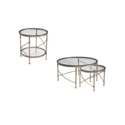 Kirklands Home Accent & End Tables|Round Bronze Metal and Glass Accent Table Gold