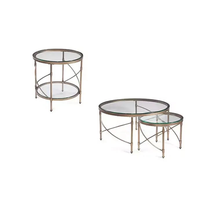 Kirklands Home Accent & End Tables|Round Bronze Metal and Glass Accent Table Gold