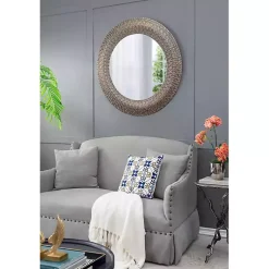 Kirklands Home Decorative Mirrors|Round Bronze Woven Texture Wall Mirror