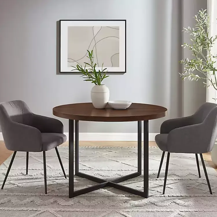 Kirklands Home Dining Tables|Round and Black X Base Dining Table Brown