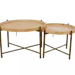 Kirklands Home Coffee Tables|Round Rattan 2-pc. Nesting Coffee Table Set Brown
