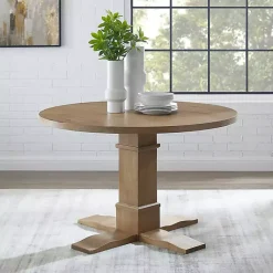 Kirklands Home Dining Tables|Round Brown Wood Pedestal Base Dining Table