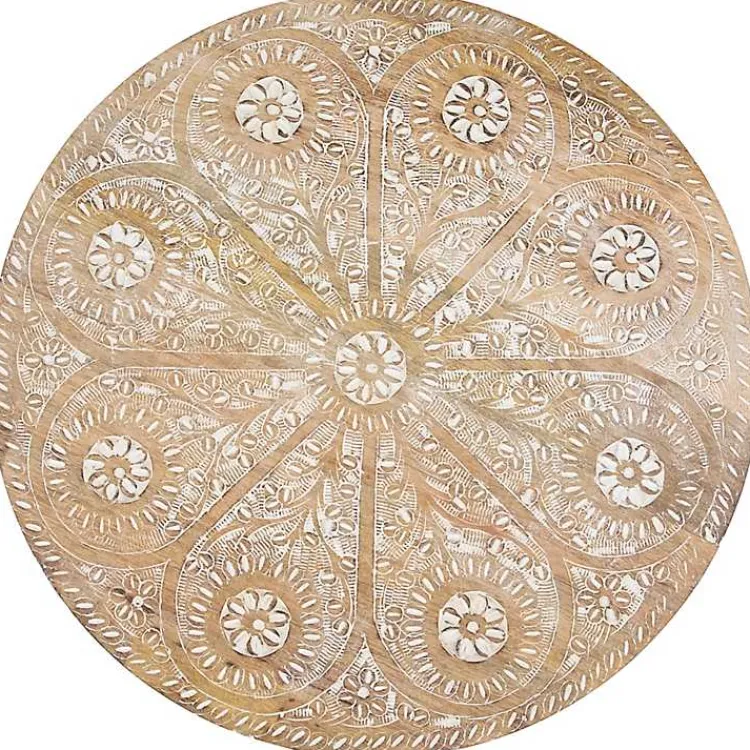 Kirklands Home Accent & End Tables|Round Brushed White Engraved Accent Table