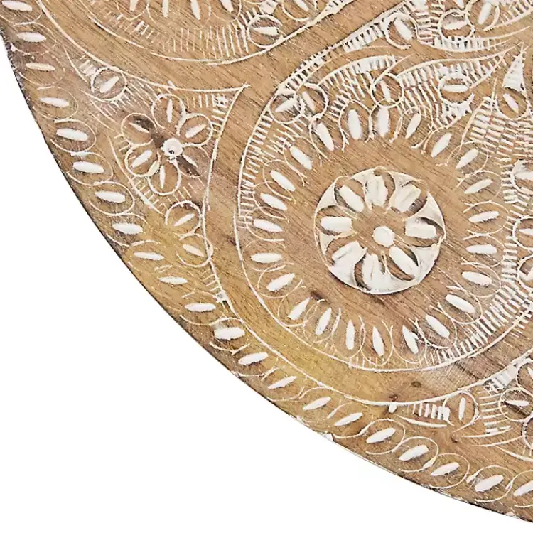 Kirklands Home Accent & End Tables|Round Brushed White Engraved Accent Table