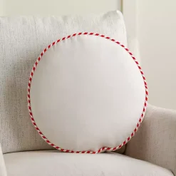 Online Round Candy Cane Embroidered Pillow Pillows