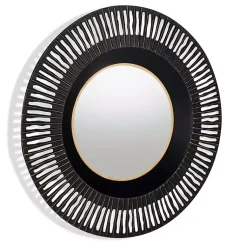 Kirklands Home Decorative Mirrors|Round Cantara Black Metal Wall Mirror
