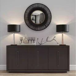 Kirklands Home Decorative Mirrors|Round Cantara Black Metal Wall Mirror