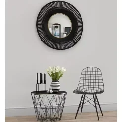 Kirklands Home Decorative Mirrors|Round Cantara Black Metal Wall Mirror