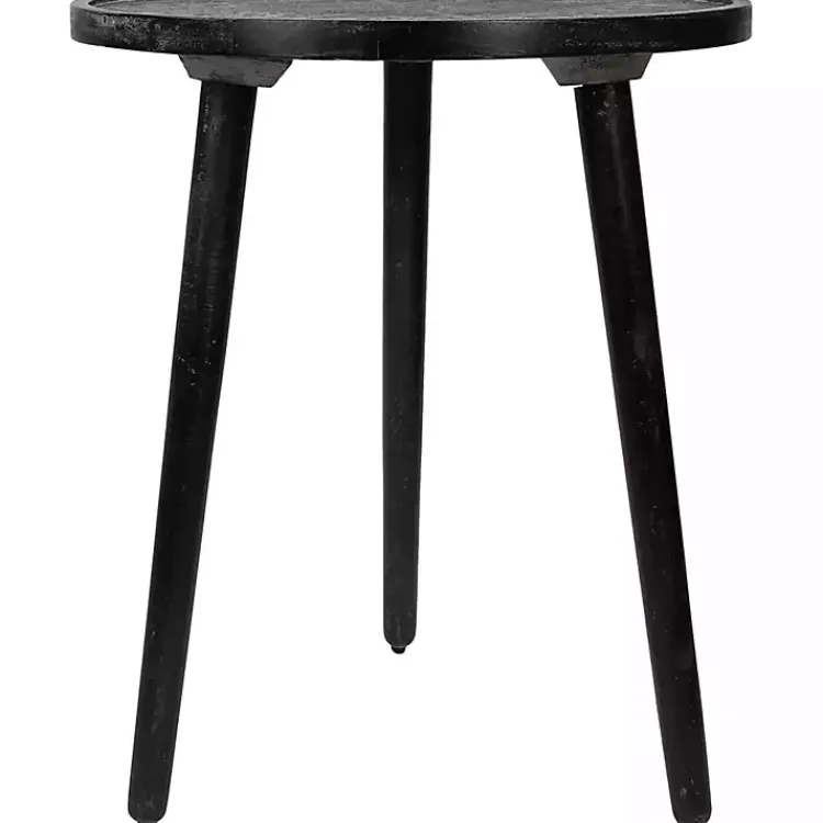 Kirklands Home Accent & End Tables|Round Charcoal Floral Engraved Accent Table Black