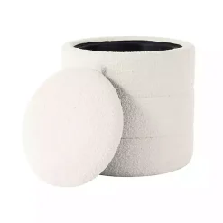 Kirklands Home Benches & Ottomans|Round Cream Boucle Storage Ottoman Ivory