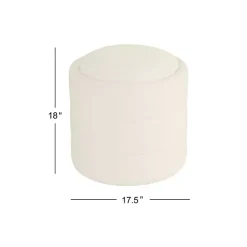 Kirklands Home Benches & Ottomans|Round Cream Boucle Storage Ottoman Ivory