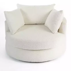 Kirklands Home Accent Chairs|Round Cream Boucle Swivel Accent Chair Ivory