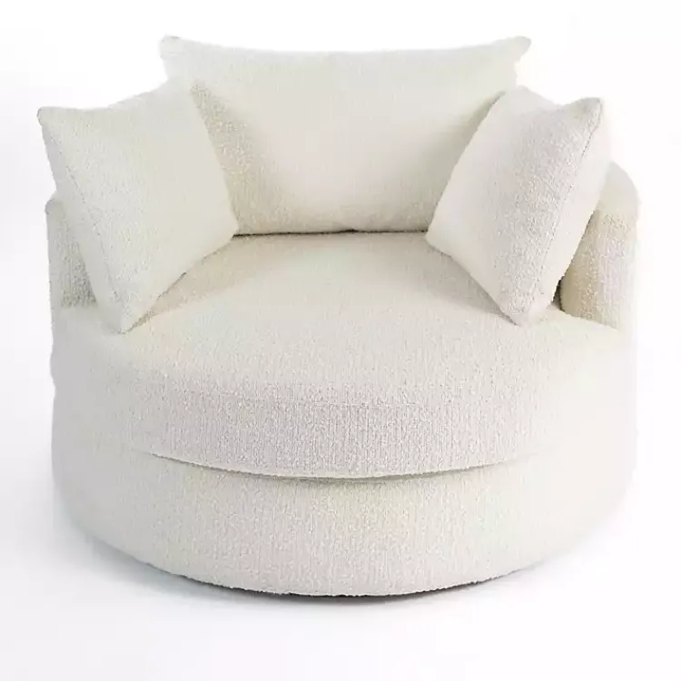 Kirklands Home Accent Chairs|Round Cream Boucle Swivel Accent Chair Ivory