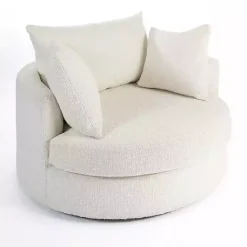 Kirklands Home Accent Chairs|Round Cream Boucle Swivel Accent Chair Ivory