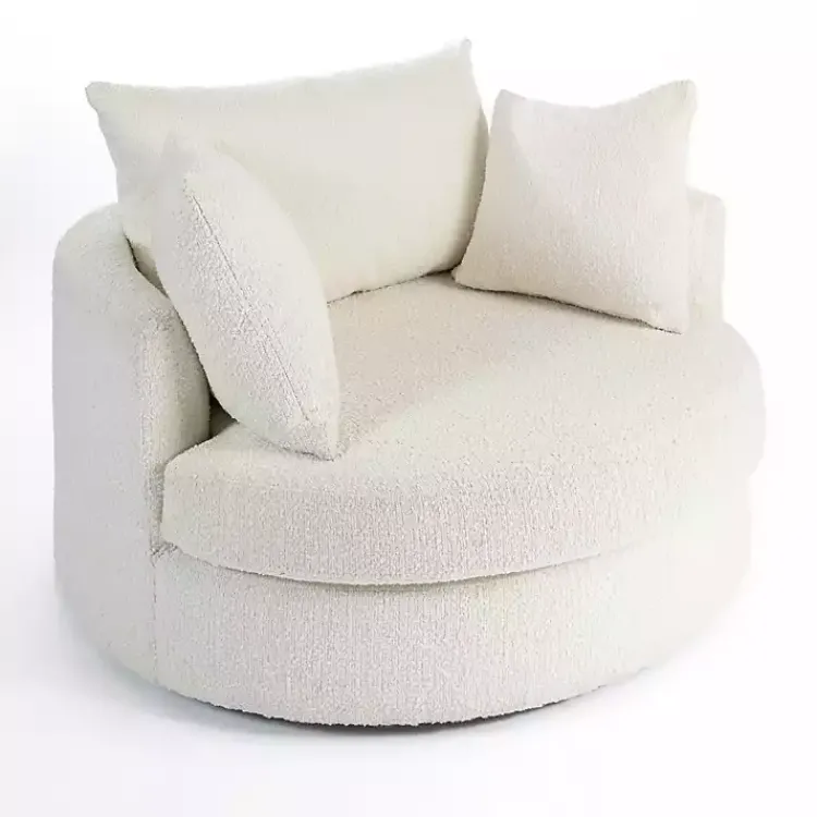 Kirklands Home Accent Chairs|Round Cream Boucle Swivel Accent Chair Ivory