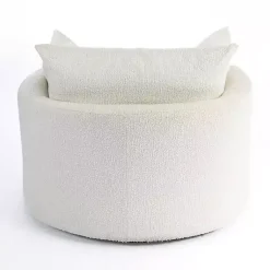 Kirklands Home Accent Chairs|Round Cream Boucle Swivel Accent Chair Ivory