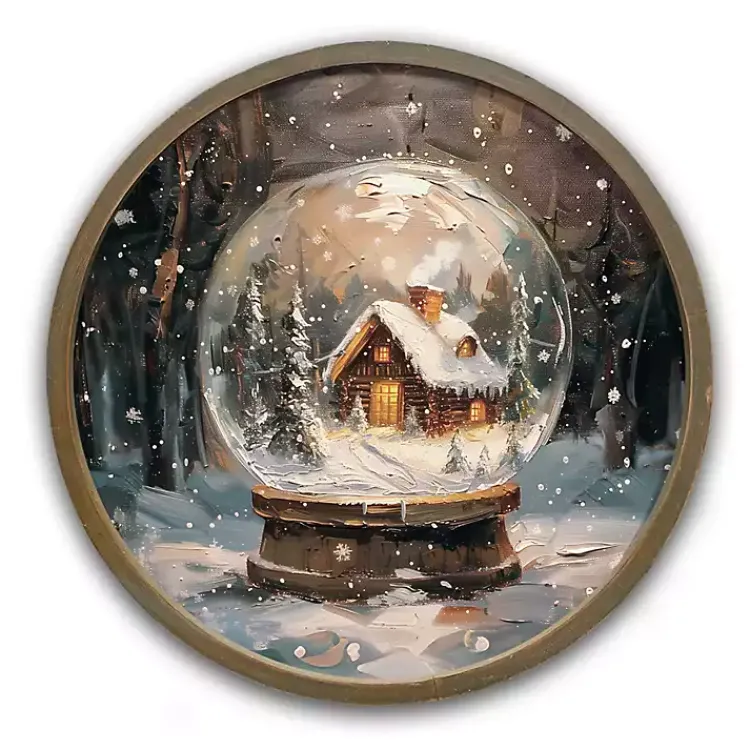Best Round Forest Cabin Snow Globe Framed Art Print Christmas Art & Wall Decor