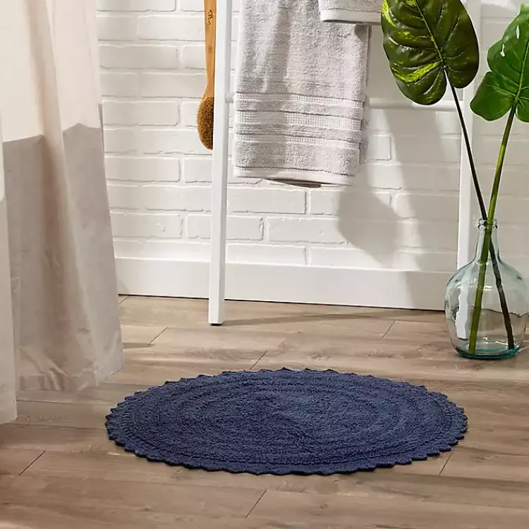 Kirklands Home Bathroom Rugs|Round French Crochet Bath Mat, 28 in. Blue