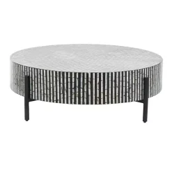 Kirklands Home Coffee Tables|Round Geometric Stripe Shell Coffee Table