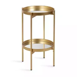 Kirklands Home Accent & End Tables|Round Mirrored Foldable Accent Table Gold