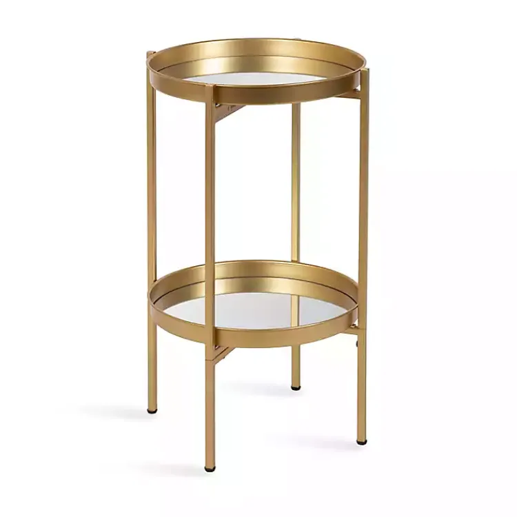 Kirklands Home Accent & End Tables|Round Mirrored Foldable Accent Table Gold