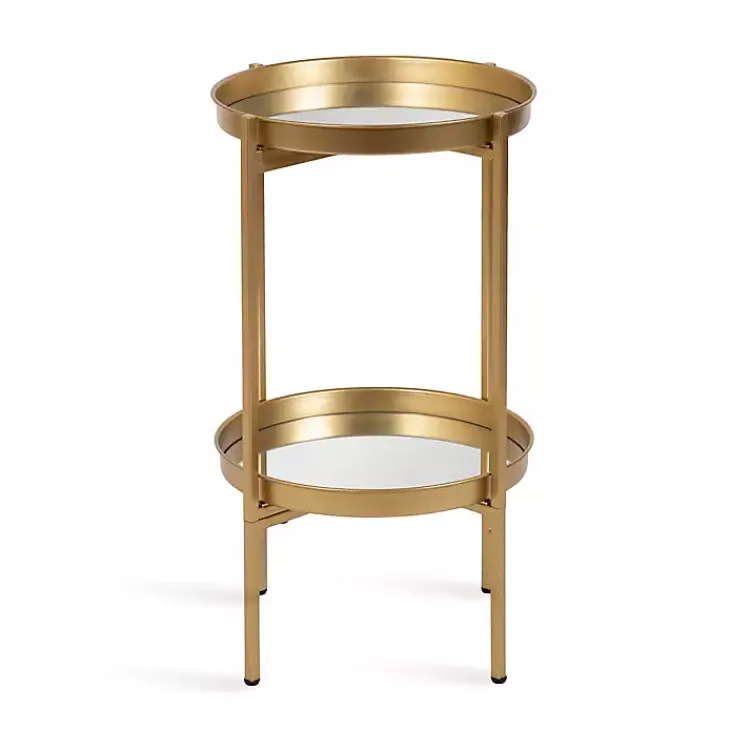 Kirklands Home Accent & End Tables|Round Mirrored Foldable Accent Table Gold