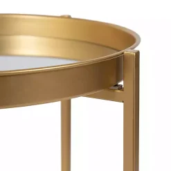 Kirklands Home Accent & End Tables|Round Mirrored Foldable Accent Table Gold