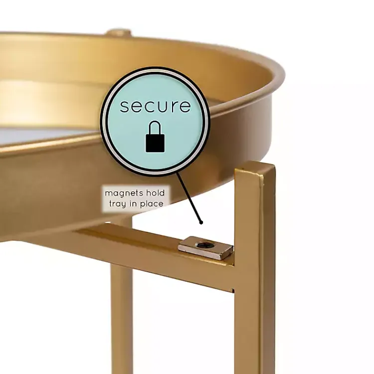 Kirklands Home Accent & End Tables|Round Mirrored Foldable Accent Table Gold