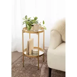Kirklands Home Accent & End Tables|Round Mirrored Foldable Accent Table Gold