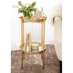Kirklands Home Accent & End Tables|Round Mirrored Foldable Accent Table Gold