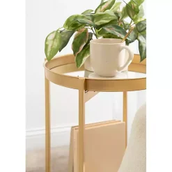 Kirklands Home Accent & End Tables|Round Mirrored Foldable Accent Table Gold