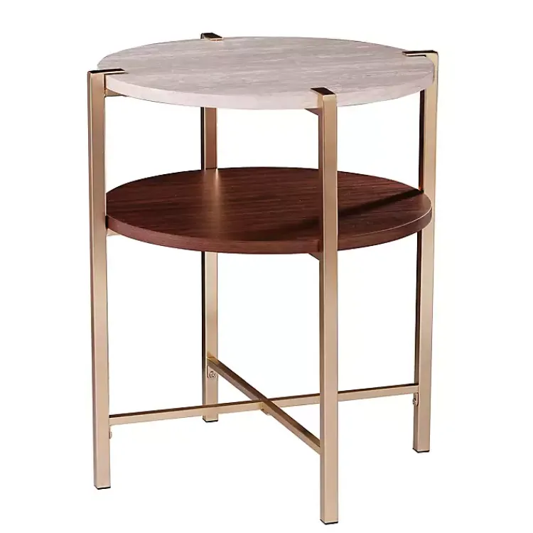 Kirklands Home Accent & End Tables|Round Gold 2-Tier Accent Table White