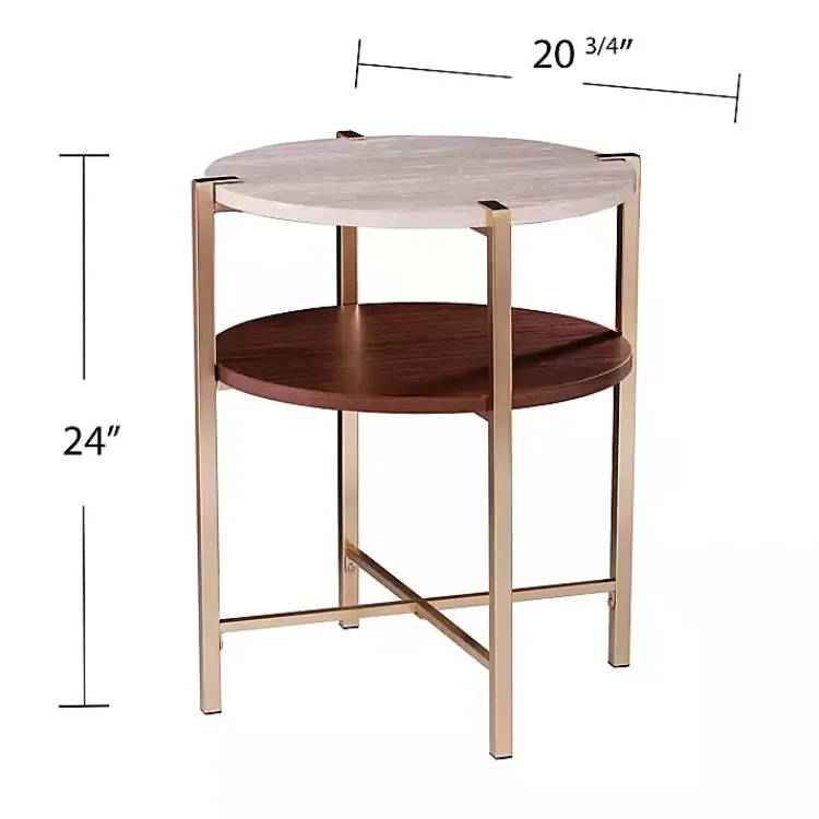 Kirklands Home Accent & End Tables|Round Gold 2-Tier Accent Table White