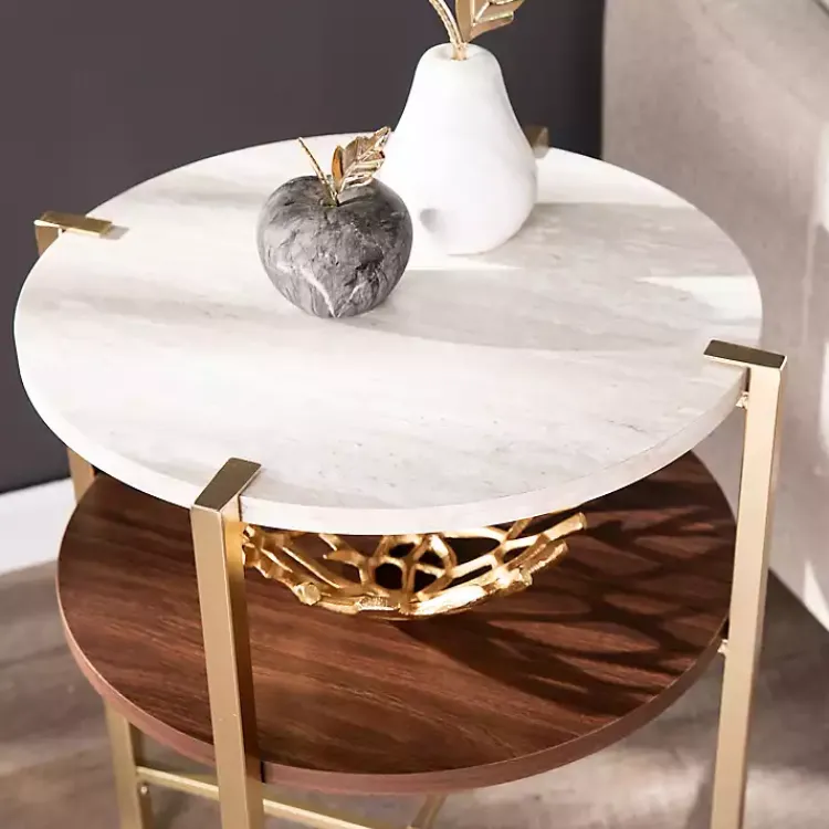 Kirklands Home Accent & End Tables|Round Gold 2-Tier Accent Table White