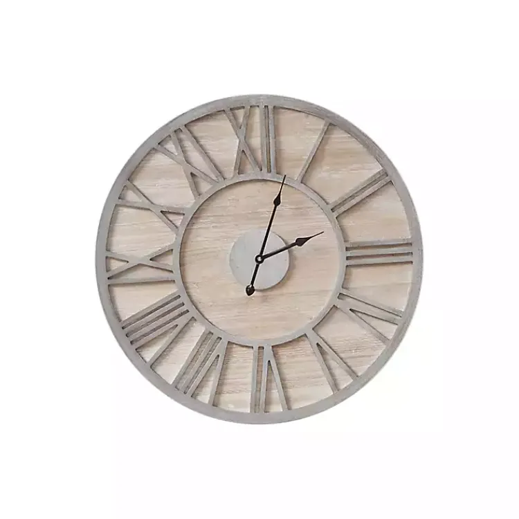 Kirklands Home Clocks|Round Gray and Natural Wooden Wall Clock
