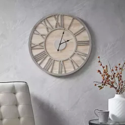 Kirklands Home Clocks|Round Gray and Natural Wooden Wall Clock