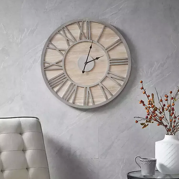 Kirklands Home Clocks|Round Gray and Natural Wooden Wall Clock