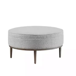 Kirklands Home Benches & Ottomans|Round Upholstered Ottoman Gray