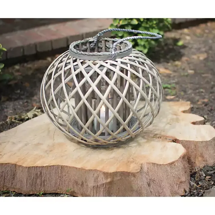 Clearance Round Willow Lantern with Glass Pillar Lanterns