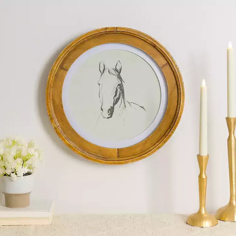Kirklands Home Framed Art|Round Horse Portrait Framed Art Print White